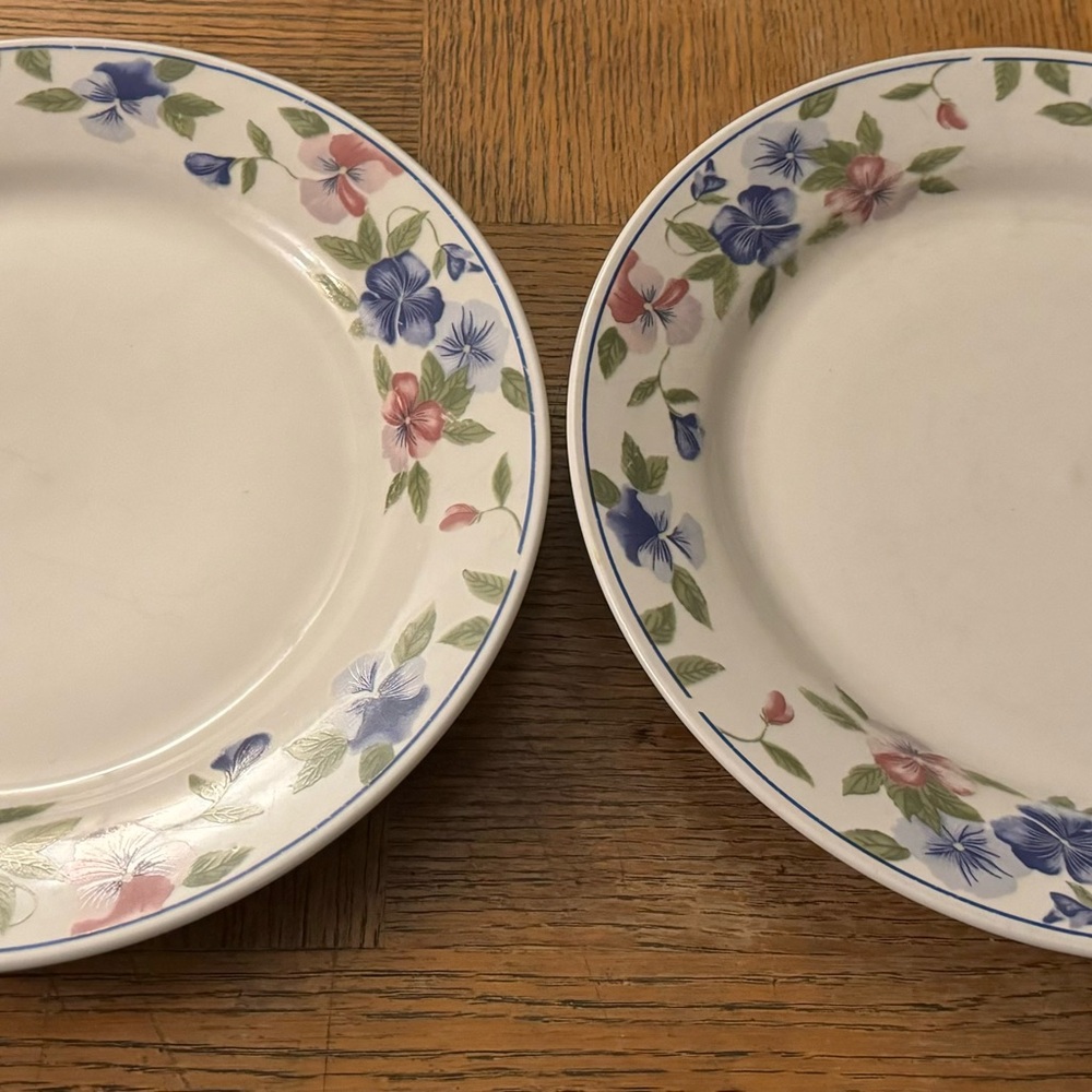 Set of 2 Majesticware by Oneida Freesia floral stoneware dinner plates, 11”